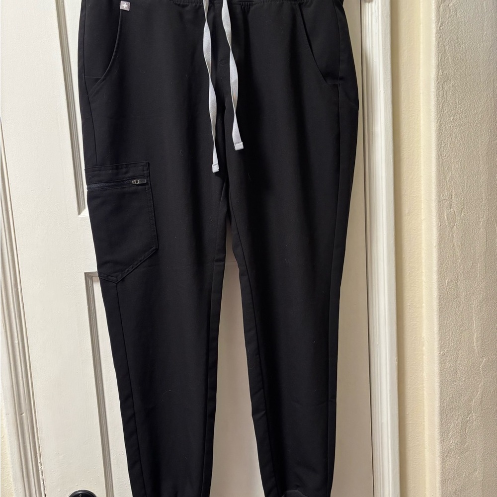Figs Black Jogger Sweatpants with Gray Drawstring